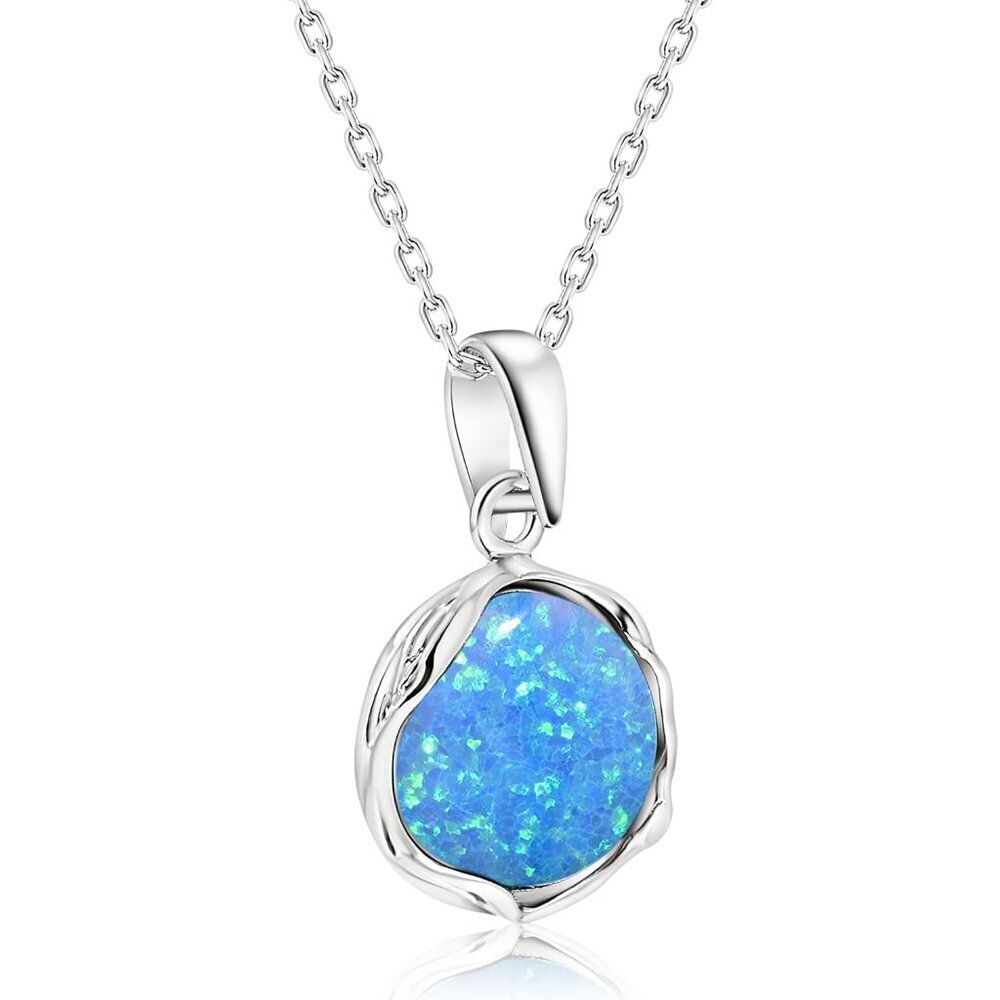 925 Sterling Silver Blue Opal Necklace Women - Blue Opal Pendant Necklace Silver